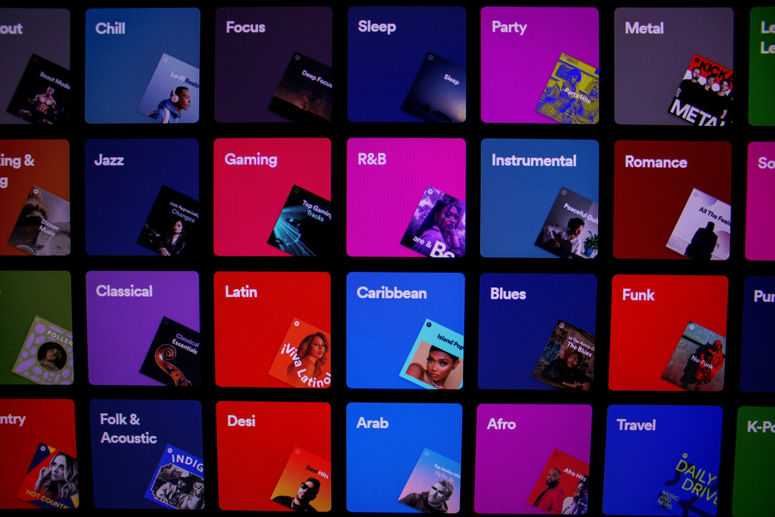 Screenshot of music streaming categories